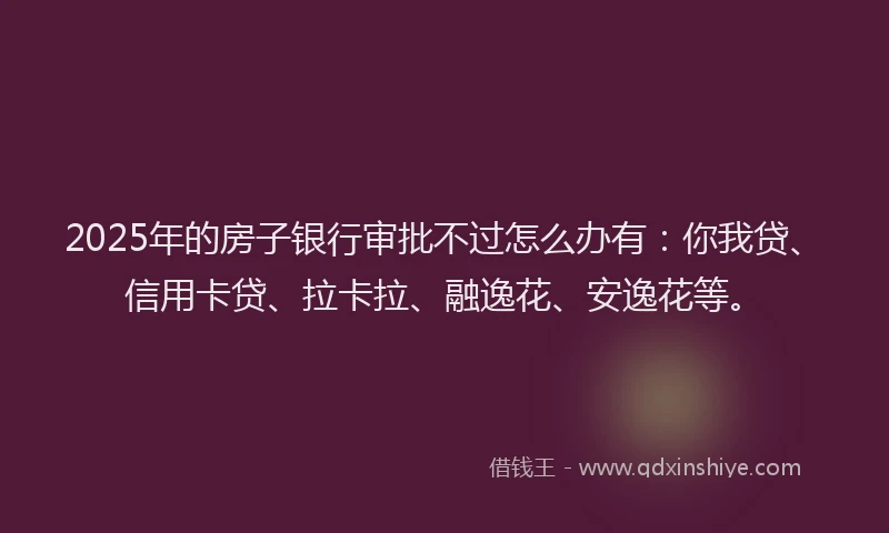 2025年的房子银行审批不过怎么办有：你我贷、信用卡贷、拉卡拉、融逸花、安逸花等。