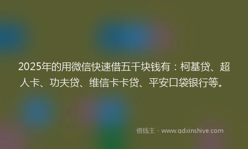 2025年的用微信快速借五千块钱有：柯基贷、超人卡、功夫贷、维信卡卡贷、平安口袋银行等。