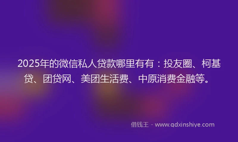 2025年的微信私人贷款哪里有有：投友圈、柯基贷、团贷网、美团生活费、中原消费金融等。