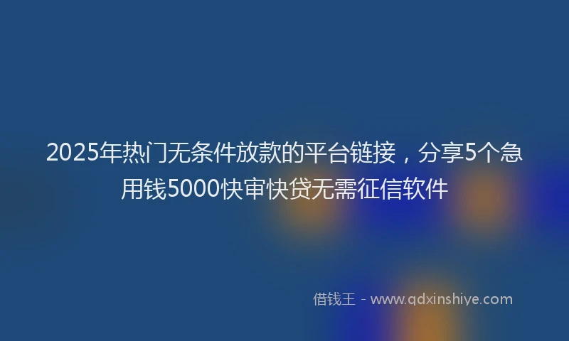 2025年热门无条件放款的平台链接，分享5个急用钱5000快审快贷无需征信软件