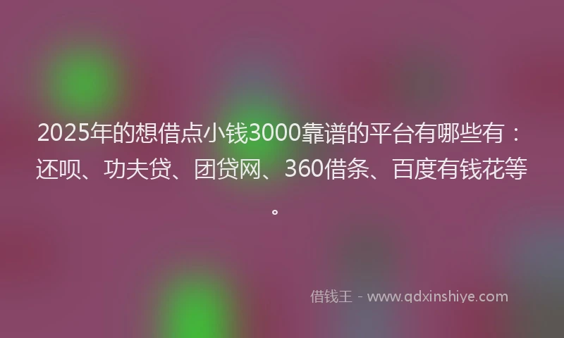 2025年的想借点小钱3000靠谱的平台有哪些有：还呗、功夫贷、团贷网、360借条、百度有钱花等。