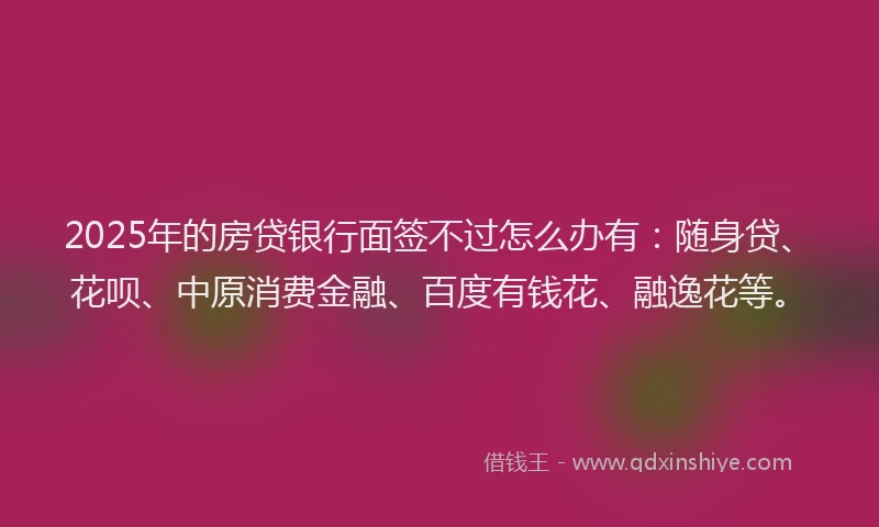 2025年的房贷银行面签不过怎么办有：随身贷、花呗、中原消费金融、百度有钱花、融逸花等。