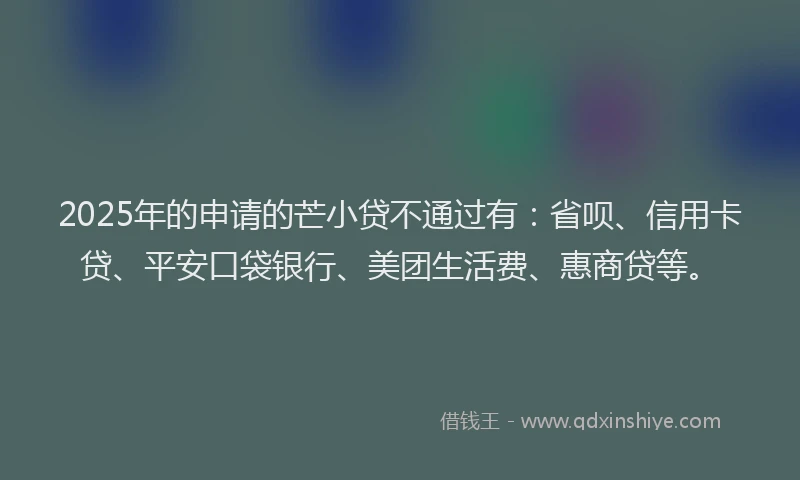 2025年的申请的芒小贷不通过有：省呗、信用卡贷、平安口袋银行、美团生活费、惠商贷等。