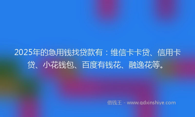 2025年的急用钱找贷款有：维信卡卡贷、信用卡贷、小花钱包、百度有钱花、融逸花等。