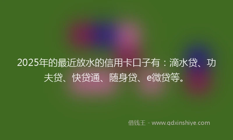 2025年的最近放水的信用卡口子有：滴水贷、功夫贷、快贷通、随身贷、e微贷等。