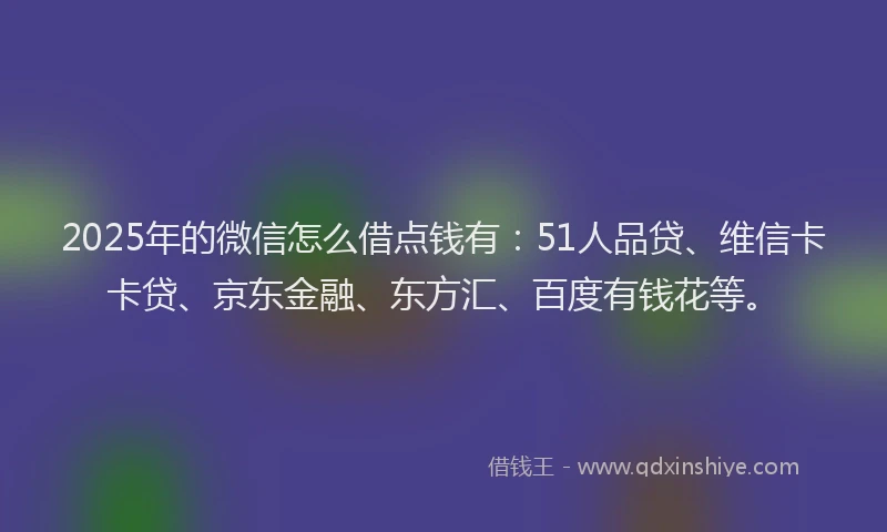 2025年的微信怎么借点钱有：51人品贷、维信卡卡贷、京东金融、东方汇、百度有钱花等。