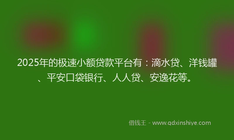 2025年的极速小额贷款平台有：滴水贷、洋钱罐、平安口袋银行、人人贷、安逸花等。