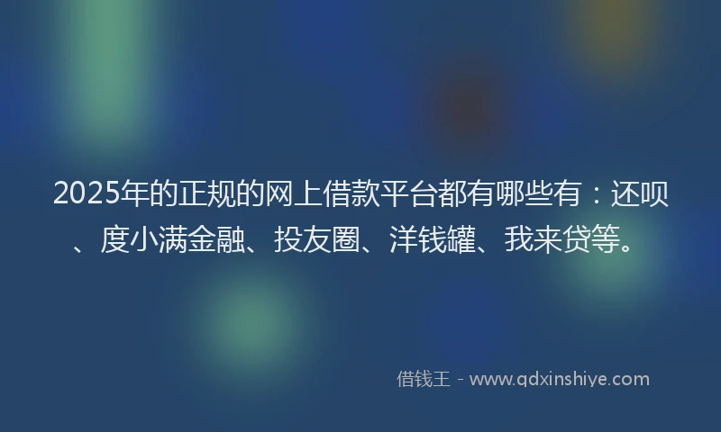 2025年的正规的网上借款平台都有哪些有：还呗、度小满金融、投友圈、洋钱罐、我来贷等。