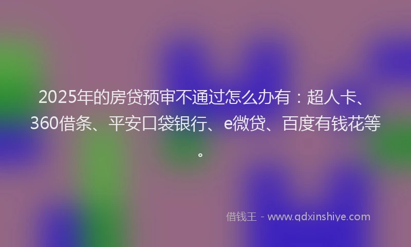 2025年的房贷预审不通过怎么办有：超人卡、360借条、平安口袋银行、e微贷、百度有钱花等。