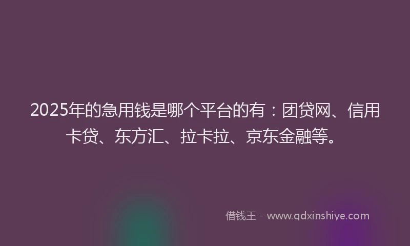 2025年的急用钱是哪个平台的有：团贷网、信用卡贷、东方汇、拉卡拉、京东金融等。
