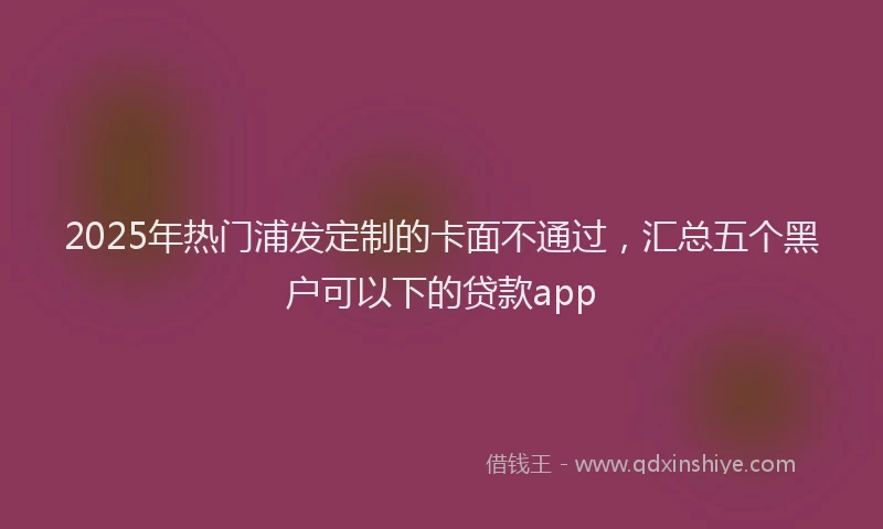 2025年热门浦发定制的卡面不通过，汇总五个黑户可以下的贷款app