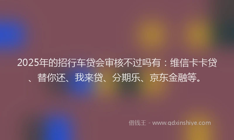 2025年的招行车贷会审核不过吗有：维信卡卡贷、替你还、我来贷、分期乐、京东金融等。