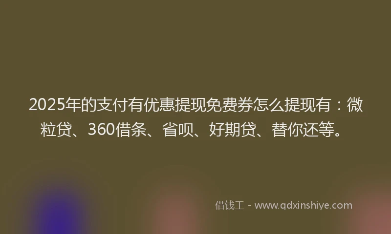 2025年的支付有优惠提现免费券怎么提现有：微粒贷、360借条、省呗、好期贷、替你还等。