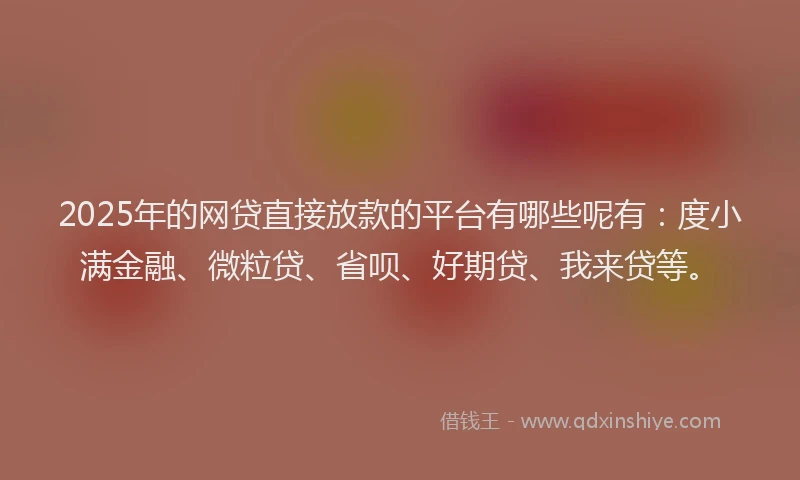2025年的网贷直接放款的平台有哪些呢有：度小满金融、微粒贷、省呗、好期贷、我来贷等。