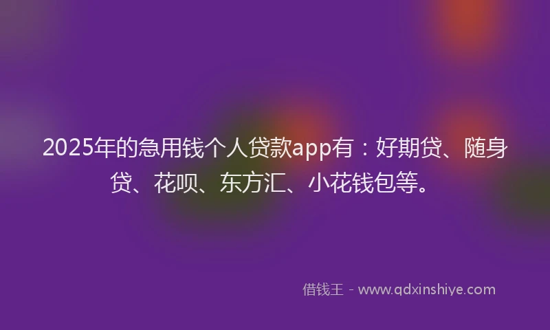 2025年的急用钱个人贷款app有：好期贷、随身贷、花呗、东方汇、小花钱包等。