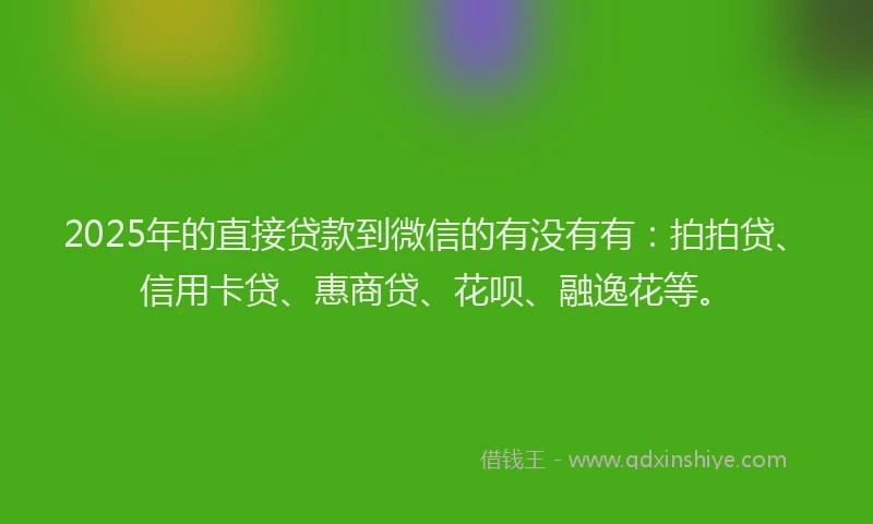 2025年的直接贷款到微信的有没有有：拍拍贷、信用卡贷、惠商贷、花呗、融逸花等。