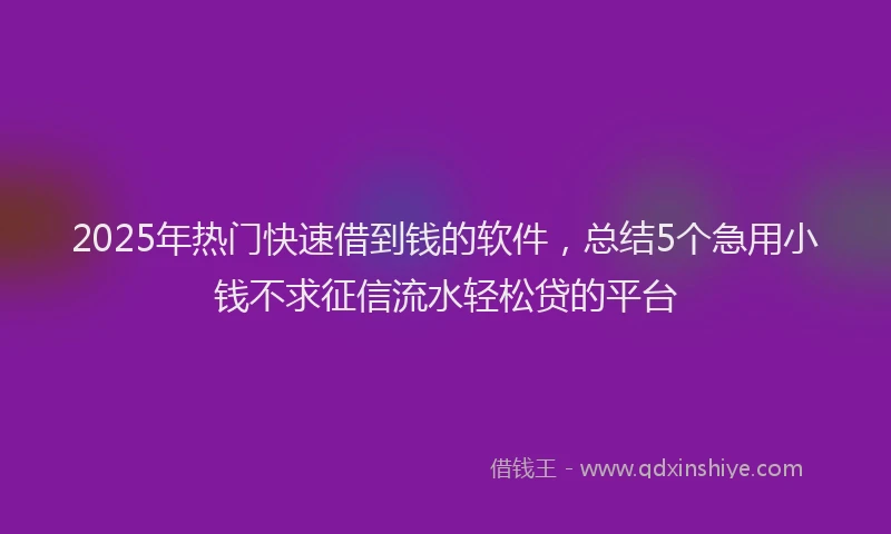 2025年热门快速借到钱的软件，总结5个急用小钱不求征信流水轻松贷的平台