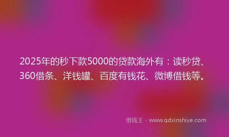 2025年的秒下款5000的贷款海外有：读秒贷、360借条、洋钱罐、百度有钱花、微博借钱等。