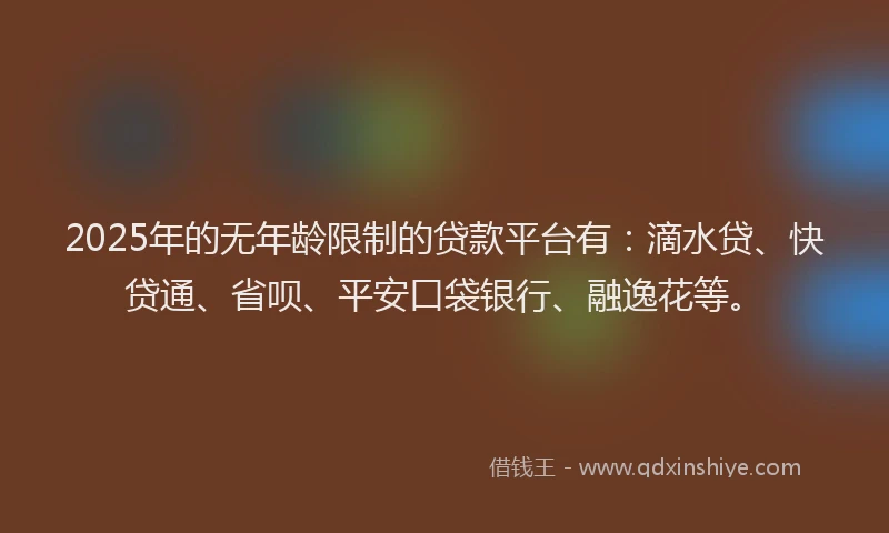 2025年的无年龄限制的贷款平台有：滴水贷、快贷通、省呗、平安口袋银行、融逸花等。
