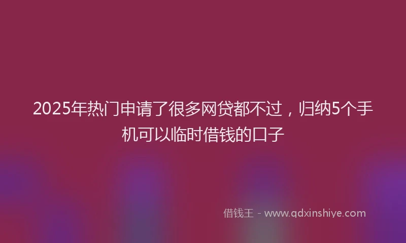 2025年热门申请了很多网贷都不过，归纳5个手机可以临时借钱的口子