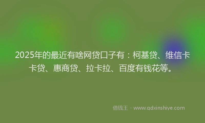 2025年的最近有啥网贷口子有：柯基贷、维信卡卡贷、惠商贷、拉卡拉、百度有钱花等。