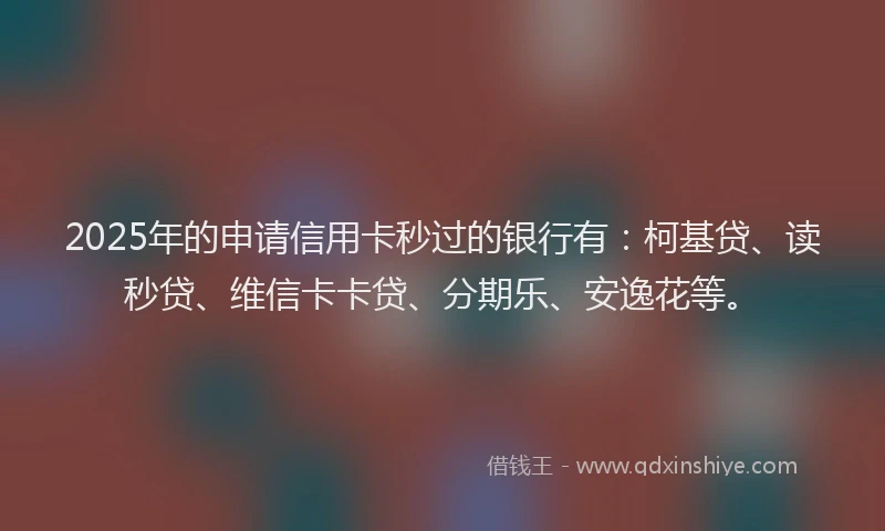 2025年的申请信用卡秒过的银行有：柯基贷、读秒贷、维信卡卡贷、分期乐、安逸花等。