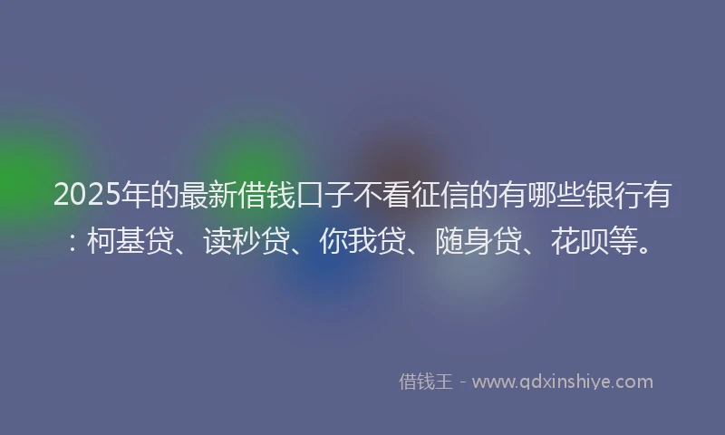 2025年的最新借钱口子不看征信的有哪些银行有：柯基贷、读秒贷、你我贷、随身贷、花呗等。