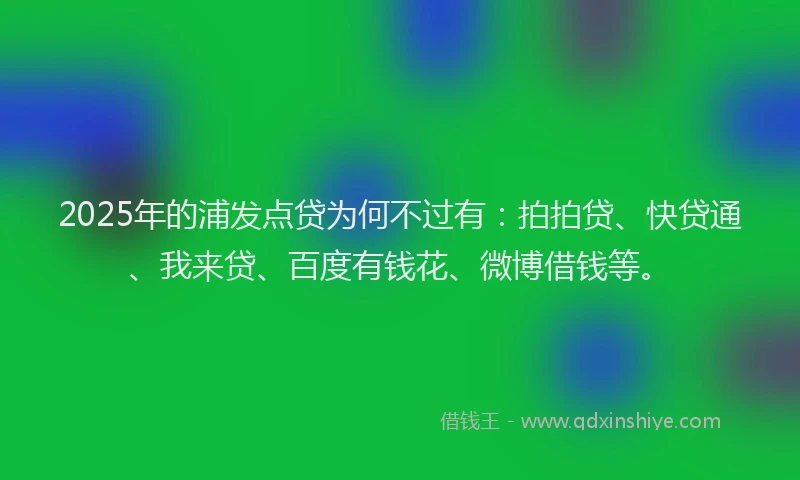 2025年的浦发点贷为何不过有：拍拍贷、快贷通、我来贷、百度有钱花、微博借钱等。