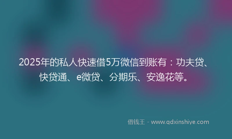 2025年的私人快速借5万微信到账有：功夫贷、快贷通、e微贷、分期乐、安逸花等。