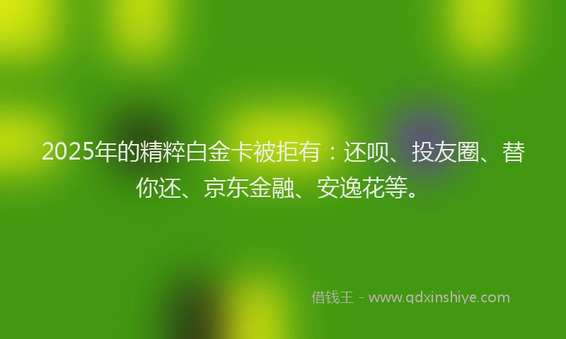 2025年的精粹白金卡被拒有：还呗、投友圈、替你还、京东金融、安逸花等。
