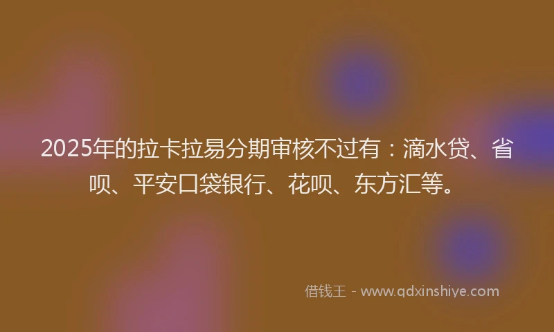 2025年的拉卡拉易分期审核不过有：滴水贷、省呗、平安口袋银行、花呗、东方汇等。