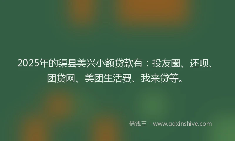 2025年的渠县美兴小额贷款有：投友圈、还呗、团贷网、美团生活费、我来贷等。