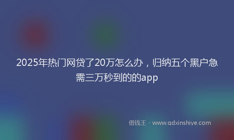 2025年热门网贷了20万怎么办，归纳五个黑户急需三万秒到的的app
