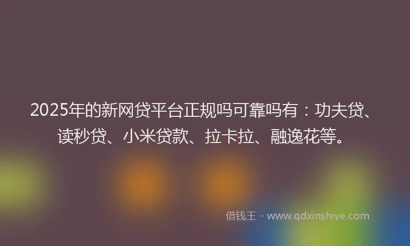 2025年的新网贷平台正规吗可靠吗有：功夫贷、读秒贷、小米贷款、拉卡拉、融逸花等。