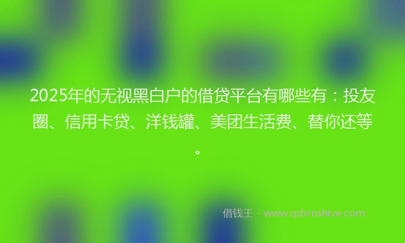 2025年的无视黑白户的借贷平台有哪些有：投友圈、信用卡贷、洋钱罐、美团生活费、替你还等。