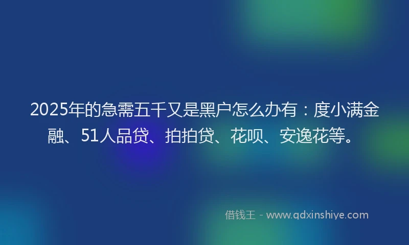 2025年的急需五千又是黑户怎么办有：度小满金融、51人品贷、拍拍贷、花呗、安逸花等。