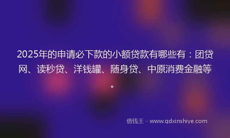 2025年的申请必下款的小额贷款有哪些有：团贷网、读秒贷、洋钱罐、随身贷、中原消费金融等。