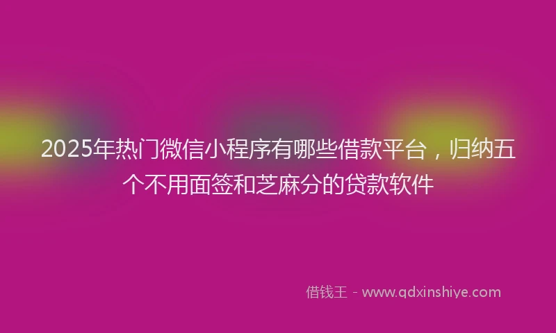 2025年热门微信小程序有哪些借款平台，归纳五个不用面签和芝麻分的贷款软件