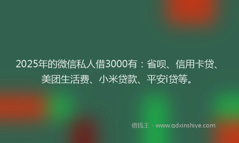 2025年的微信私人借3000有：省呗、信用卡贷、美团生活费、小米贷款、平安i贷等。