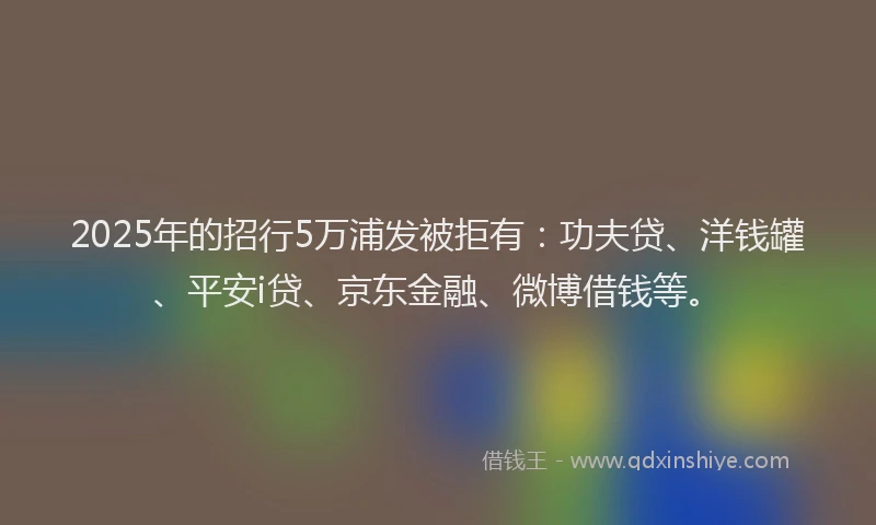 2025年的招行5万浦发被拒有：功夫贷、洋钱罐、平安i贷、京东金融、微博借钱等。