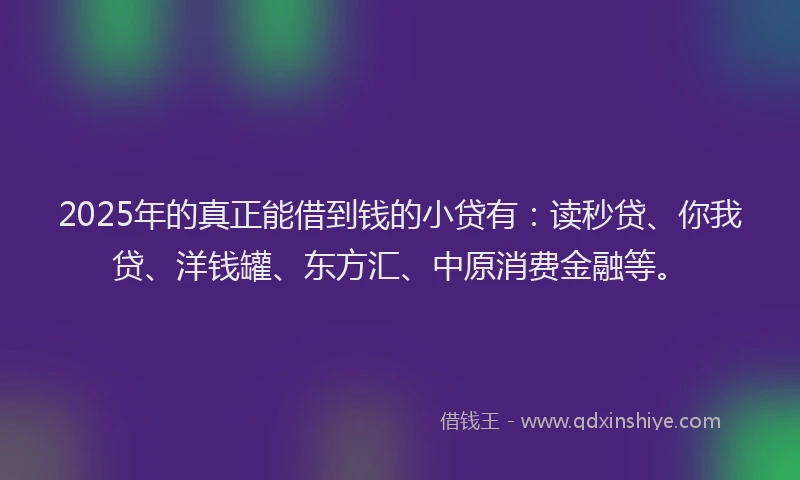 2025年的真正能借到钱的小贷有：读秒贷、你我贷、洋钱罐、东方汇、中原消费金融等。