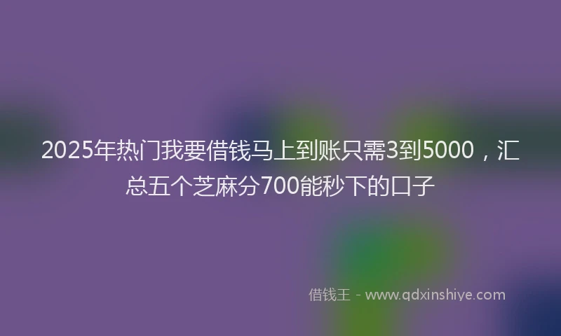 2025年热门我要借钱马上到账只需3到5000，汇总五个芝麻分700能秒下的口子
