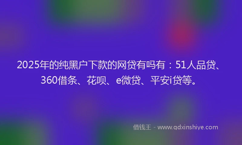 2025年的纯黑户下款的网贷有吗有：51人品贷、360借条、花呗、e微贷、平安i贷等。