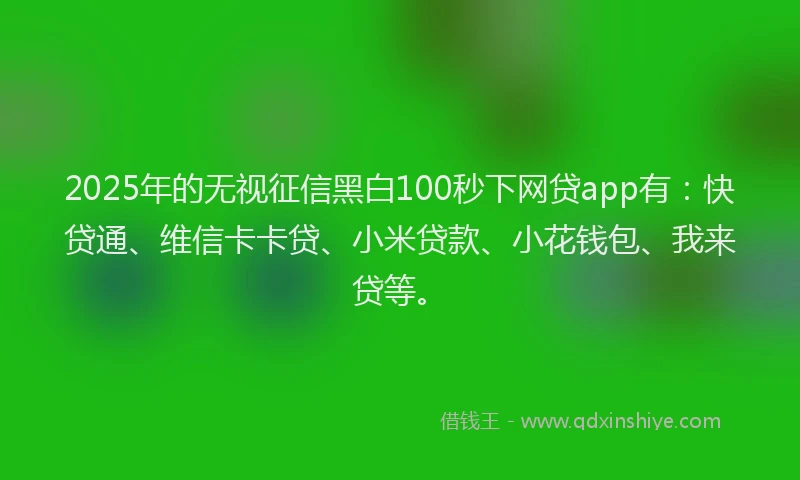 2025年的无视征信黑白100秒下网贷app有：快贷通、维信卡卡贷、小米贷款、小花钱包、我来贷等。