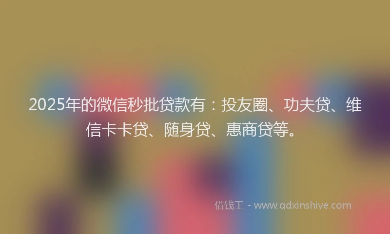 2025年的微信秒批贷款有：投友圈、功夫贷、维信卡卡贷、随身贷、惠商贷等。