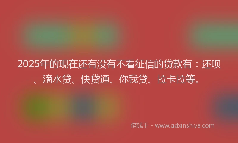 2025年的现在还有没有不看征信的贷款有：还呗、滴水贷、快贷通、你我贷、拉卡拉等。