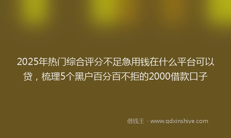 2025年热门综合评分不足急用钱在什么平台可以贷，梳理5个黑户百分百不拒的2000借款口子