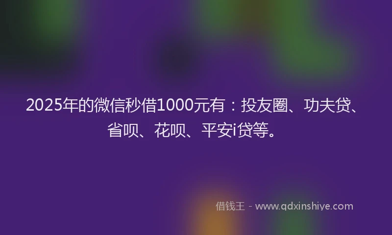 2025年的微信秒借1000元有：投友圈、功夫贷、省呗、花呗、平安i贷等。