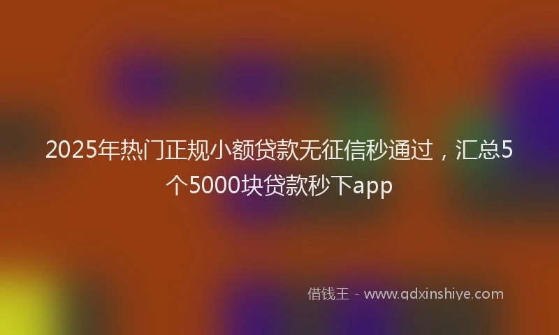 2025年热门正规小额贷款无征信秒通过，汇总5个5000块贷款秒下app