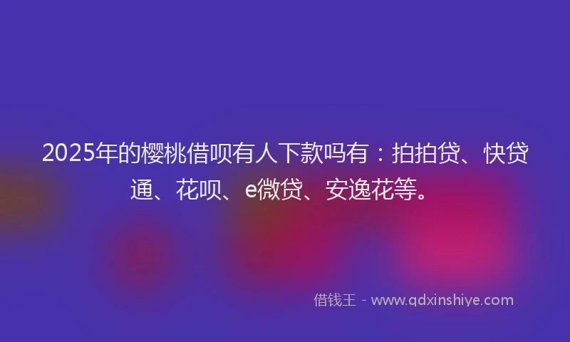 2025年的樱桃借呗有人下款吗有：拍拍贷、快贷通、花呗、e微贷、安逸花等。